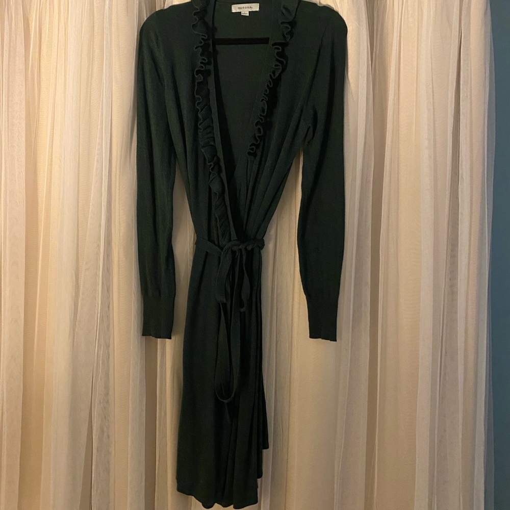 Hunter green sweater wrap dress. L